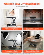 VEVOR Electric Lift Table, 330 lbs Capacity Single Scissor Lift Table, 8 - 28 in Height Adjustable Lifting Platform, Coffee Table lift with 4 Wheels, for Material Handling and Transportation, Black