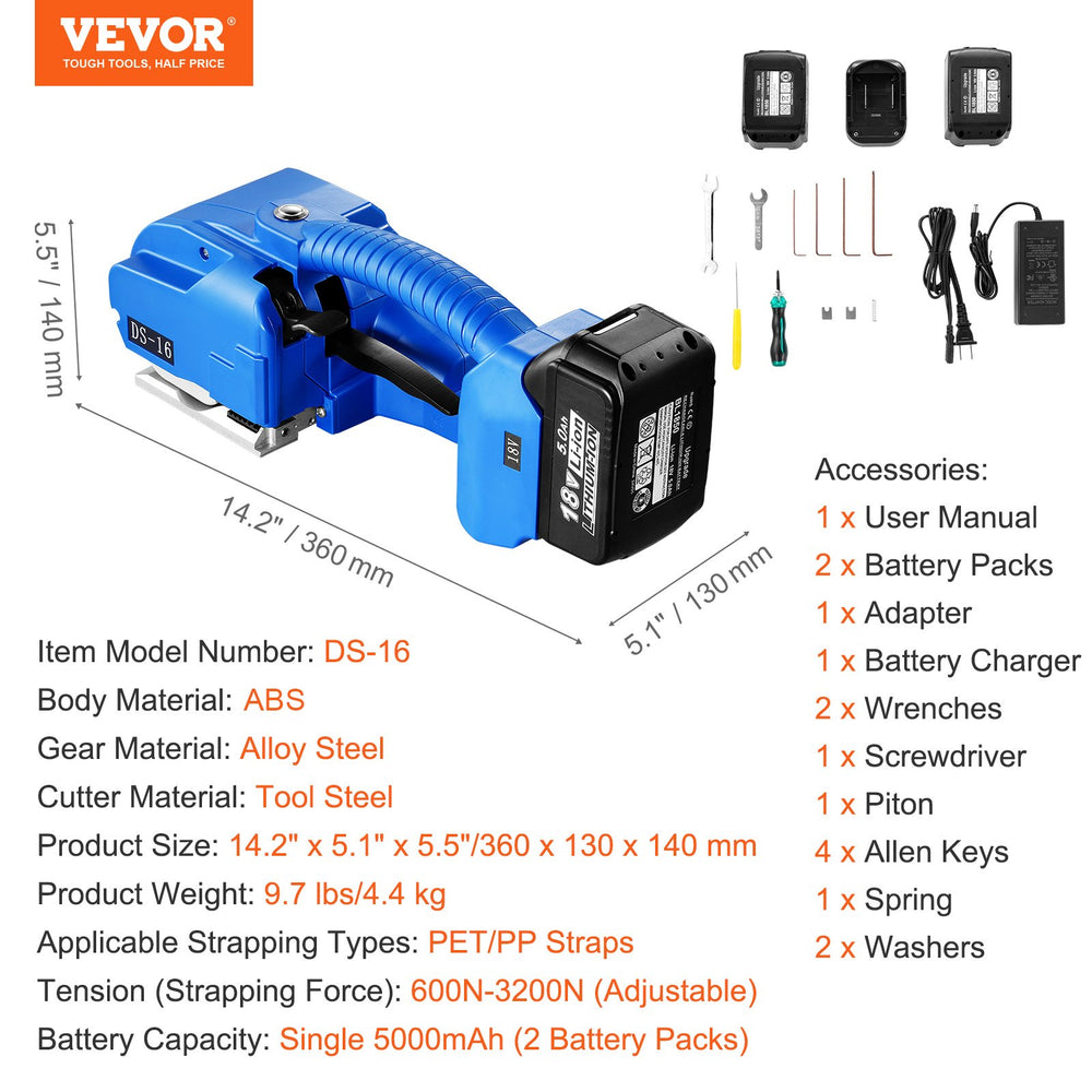 VEVOR Automatic Electric Strapping Machine Tool for PP/PET 0.9-1.6 cm Straps