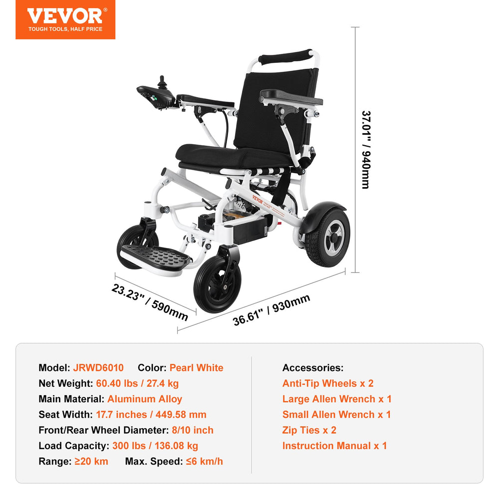 VEVOR Intelligent Foldable Electric Wheelchair Motorized Power Chair 300 lbs/136 kg