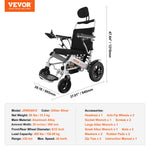 VEVOR Foldable Electric Wheelchair Motorized 300 lbs/136 kg Adjustable Backrest 20 in/50.8 cm W