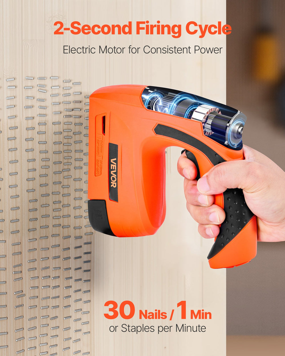 VEVOR Cordless Brad Nailer, 2-in-1 Nail Gun Staple Gun, 18 Gauge 15 mm, Battery Powered, with 1000 Pcs Staples and 1000 Pcs Nails, Non-Slip Rubber Grip, for Woodworking, Carpentry and DIY Projects