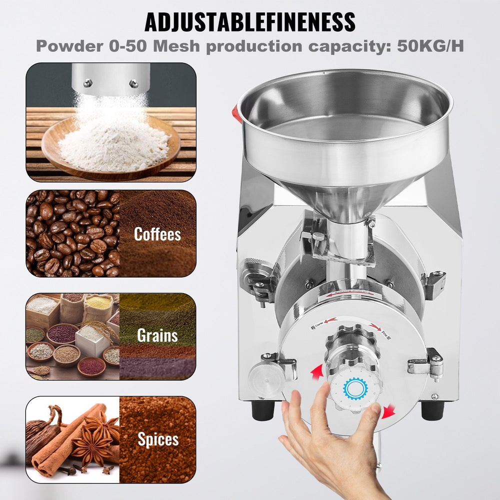 VEVOR Soybean Grinder Commercial Grinding Machine for Spices 2200W Corn Mill Grinder 50 KG/H Stainless Steel Corn Grinder Industrial Flour Milling Machine for Pepper Soybean Peanut Corn Grains