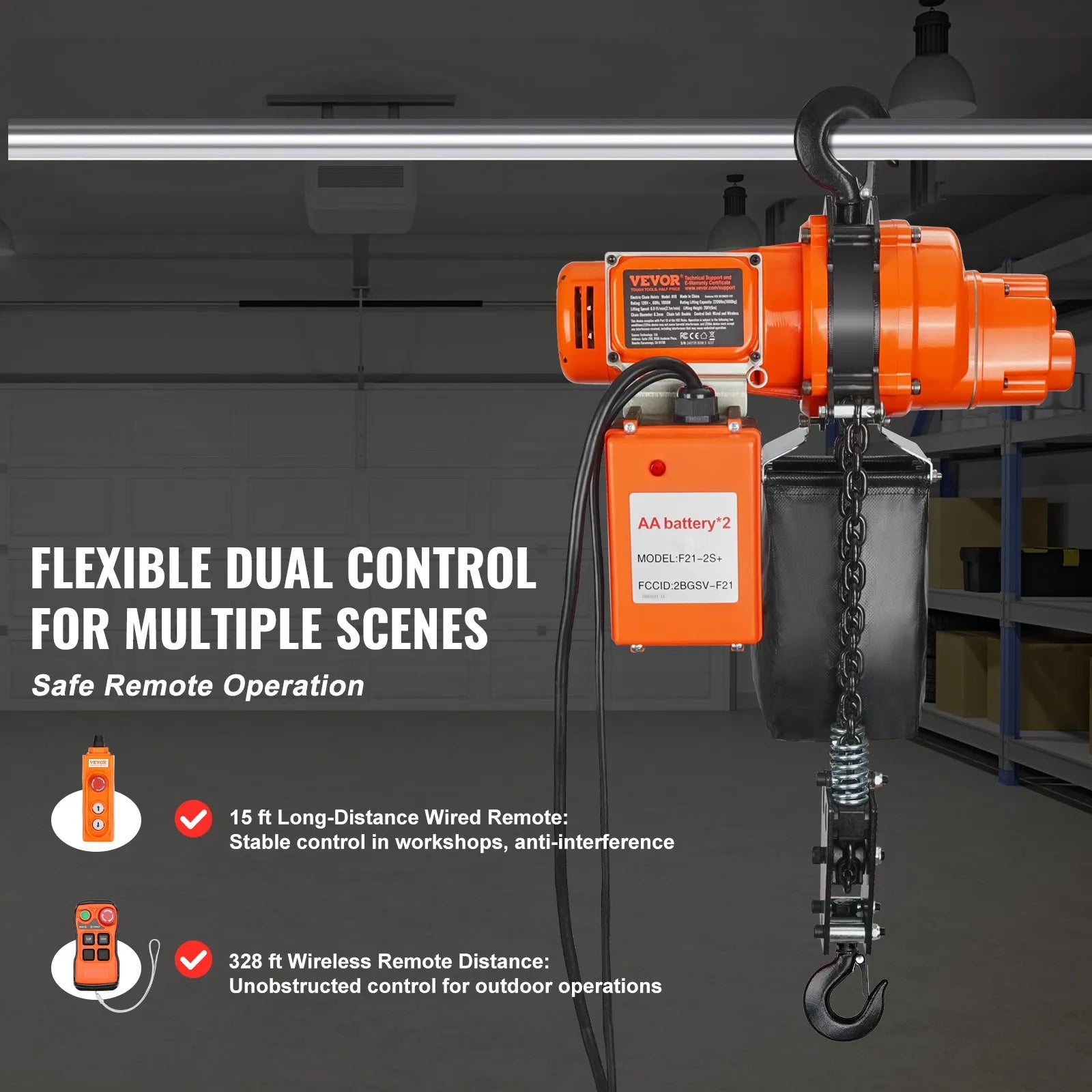 VEVOR Electric Chain Hoist Single Phase Crane Hoist 997.9 kg Load 609.6 cm Lifting