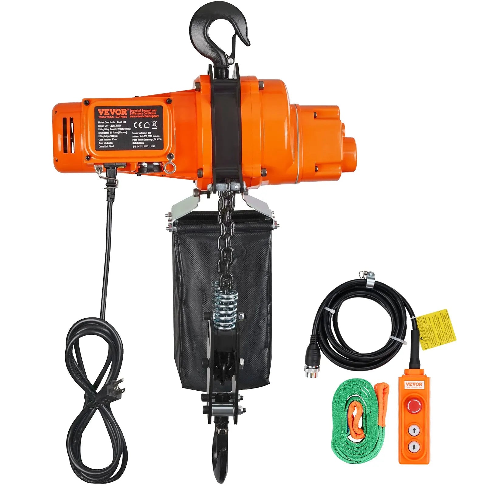VEVOR Electric Chain Hoist Single Phase Crane Hoist 997.9 kg Load 304.8 cm Lifting