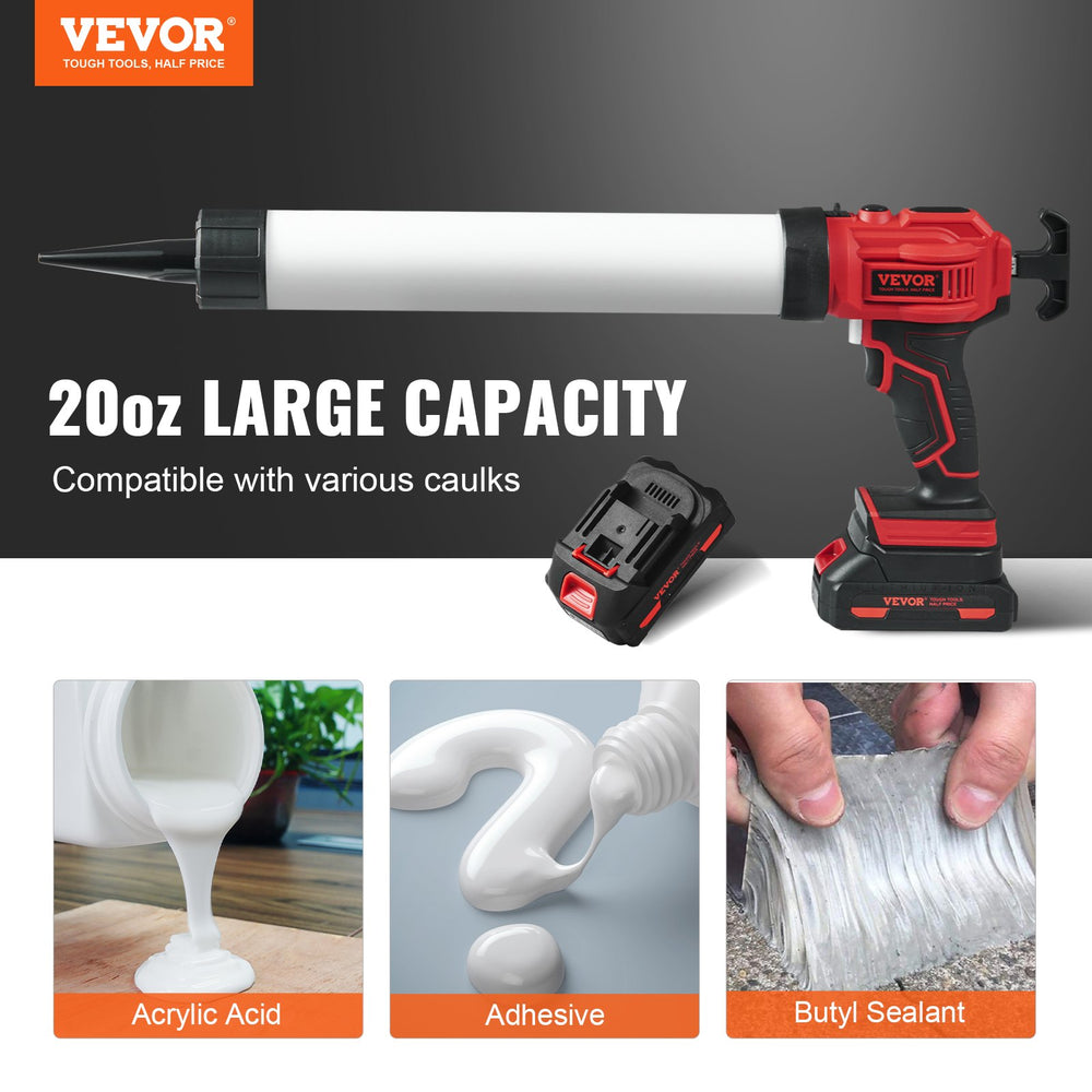 VEVOR 20V Cordless Electric Caulking Gun 20oz/600ml with 4 Adjustable Speeds