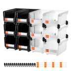 VEVOR Plastic Stackable Storage Bins, 37.7 x 21.5 x 18 cm (12 Pack), Plastic Containers for Organizing & Storage Bins for Garage, Small Parts, Office Supplies, Other Accessories, Black & Transparent