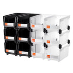 VEVOR Plastic Stackable Storage Bins, 37.7 x 21.5 x 18 cm (12 Pack), Plastic Containers for Organizing & Storage Bins for Garage, Small Parts, Office Supplies, Other Accessories, Black & Transparent