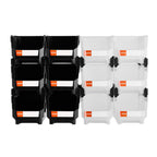 VEVOR Plastic Stackable Storage Bins, 37.7 x 21.5 x 18 cm (12 Pack), Plastic Containers for Organizing & Storage Bins for Garage, Small Parts, Office Supplies, Other Accessories, Black & Transparent