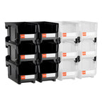 VEVOR Plastic Stackable Storage Bins, 37.7 x 21.5 x 18 cm (12 Pack), Plastic Containers for Organizing & Storage Bins for Garage, Small Parts, Office Supplies, Other Accessories, Black & Transparent