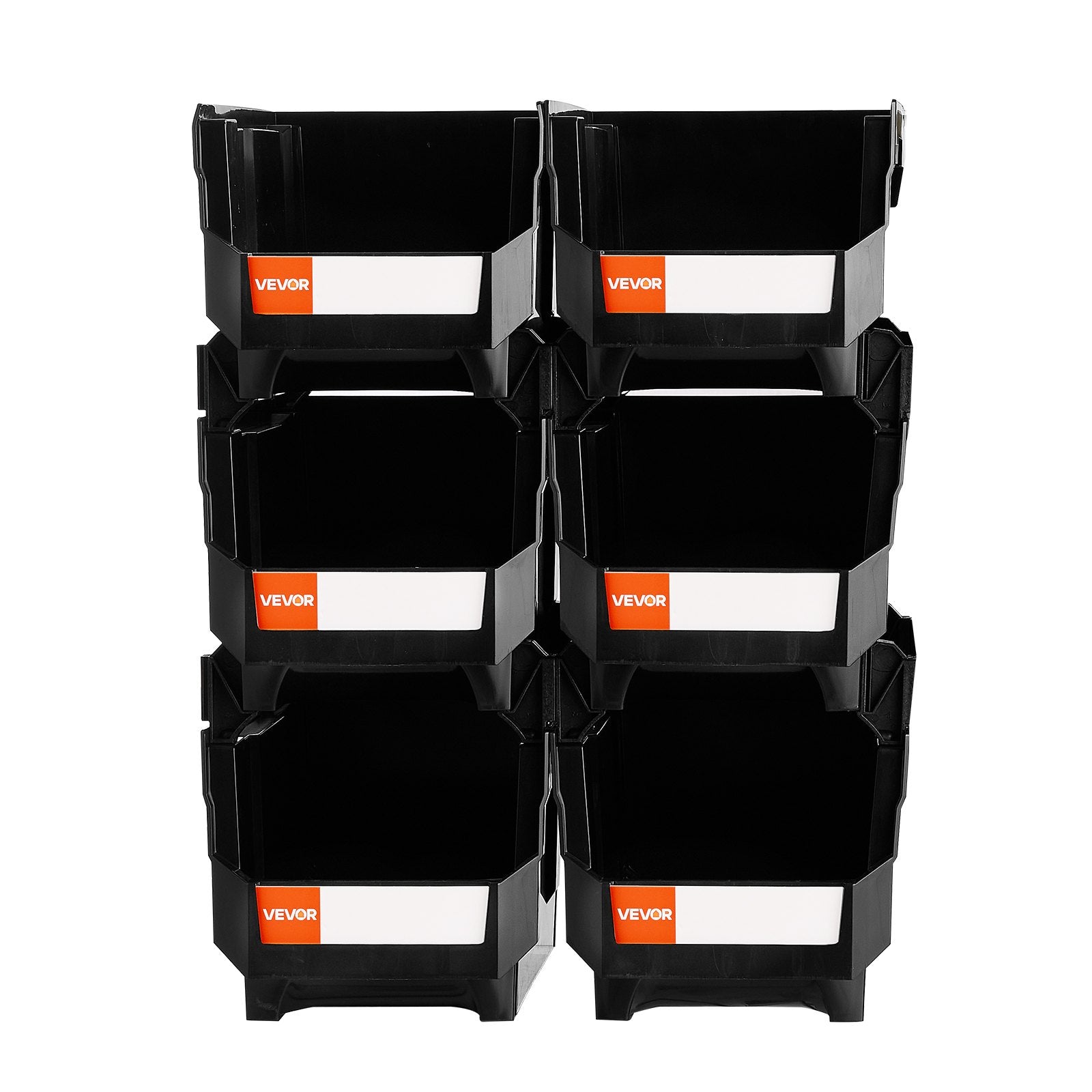 VEVOR Plastic Stackable Storage Bins, 37.7 x 21.5 x 18 cm (6 Pack), Plastic Containers for Organizing and Storage Bins for Closet, Garage, Small Parts, Office Supplies and Other Accessories, Black