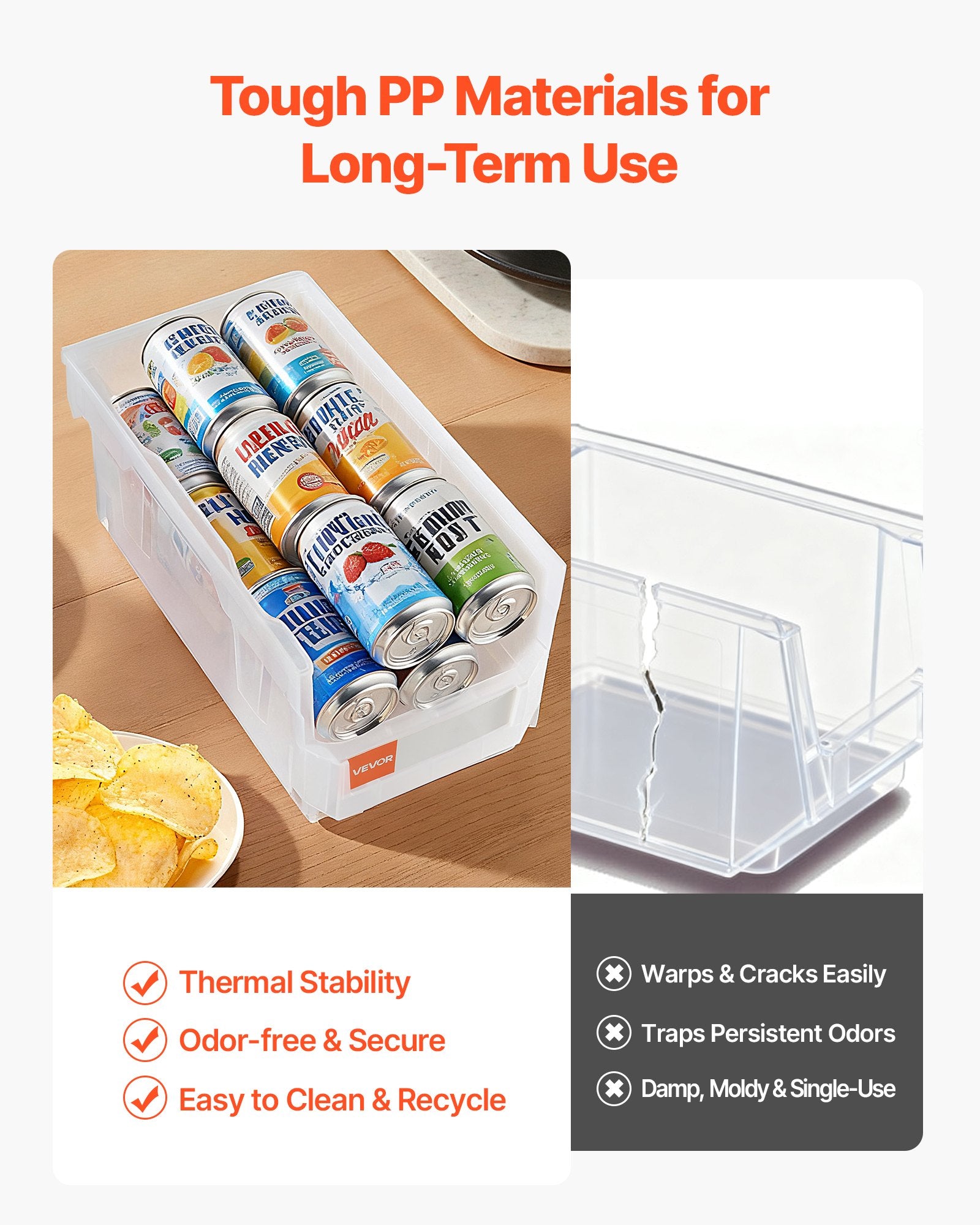 VEVOR Plastic Stackable Storage Bins, 37.7 x 21.5 x 18 cm (6 Pack), Plastic Containers for Organizing & Storage Bins for Closet, Garage, Small Parts, Office Supplies, Other Accessories, Transparent