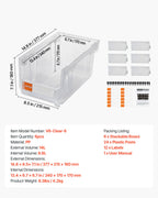 VEVOR Plastic Stackable Storage Bins, 37.7 x 21.5 x 18 cm (6 Pack), Plastic Containers for Organizing & Storage Bins for Closet, Garage, Small Parts, Office Supplies, Other Accessories, Transparent
