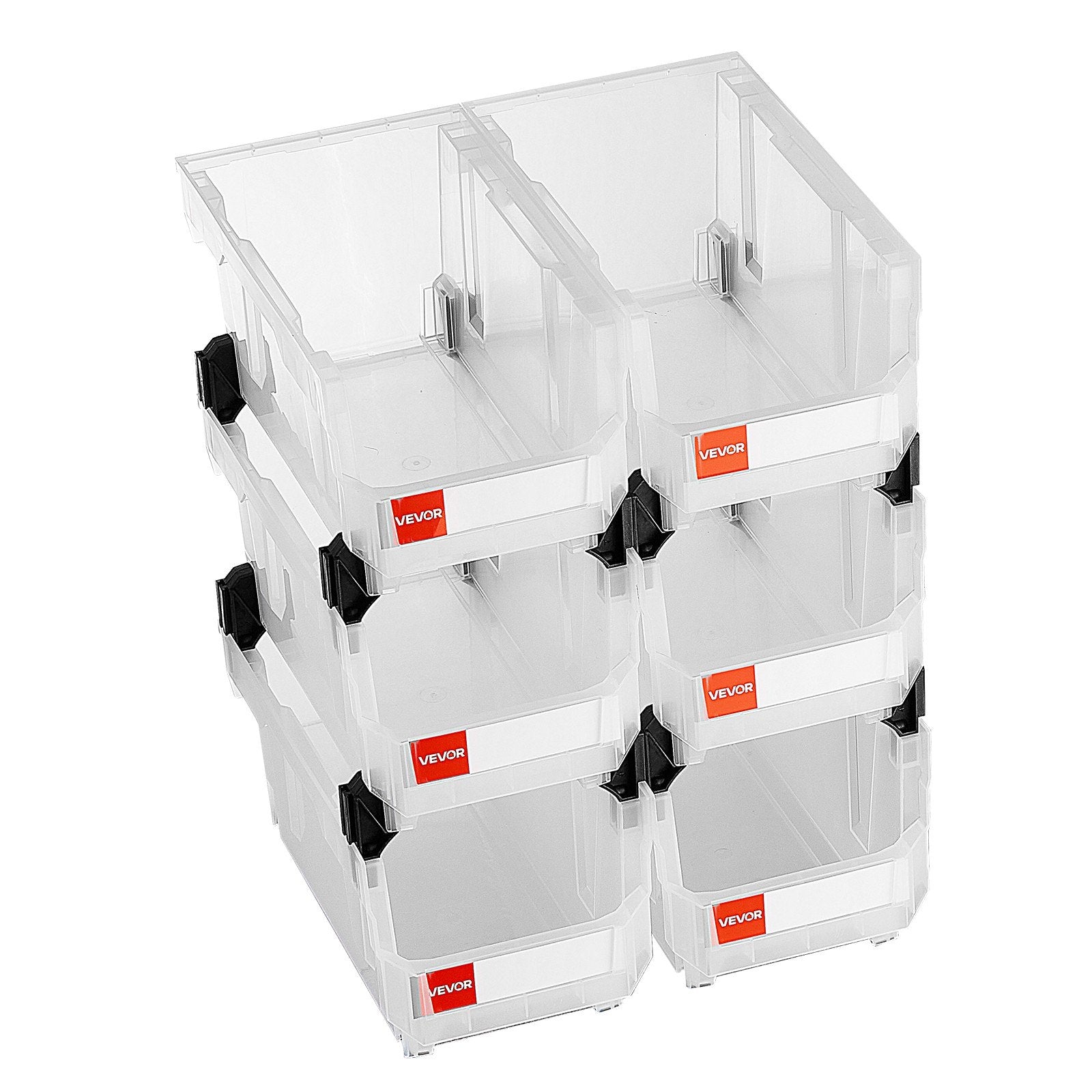 VEVOR Plastic Stackable Storage Bins, 37.7 x 21.5 x 18 cm (6 Pack), Plastic Containers for Organizing & Storage Bins for Closet, Garage, Small Parts, Office Supplies, Other Accessories, Transparent