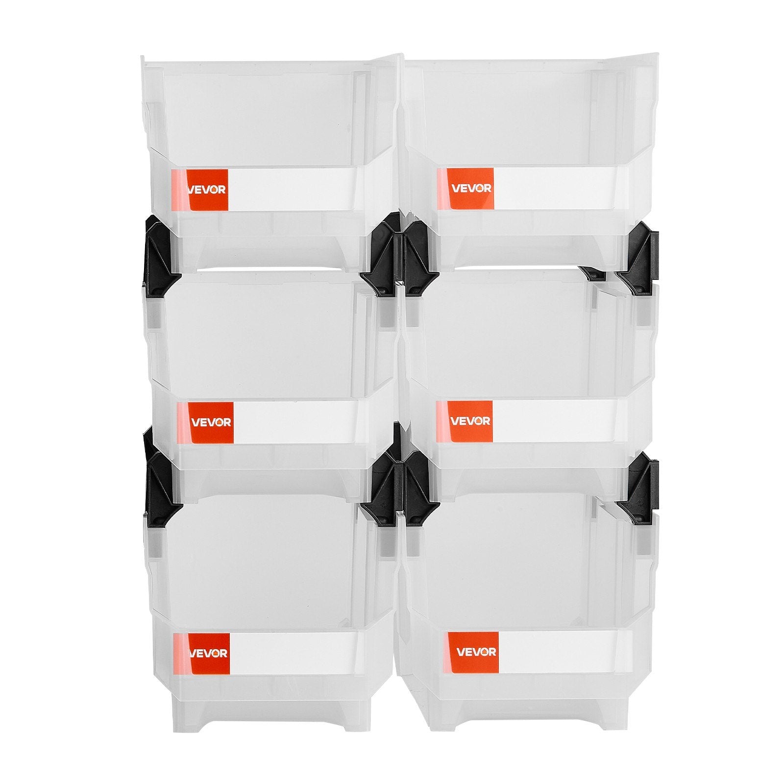 VEVOR Plastic Stackable Storage Bins, 37.7 x 21.5 x 18 cm (6 Pack), Plastic Containers for Organizing & Storage Bins for Closet, Garage, Small Parts, Office Supplies, Other Accessories, Transparent