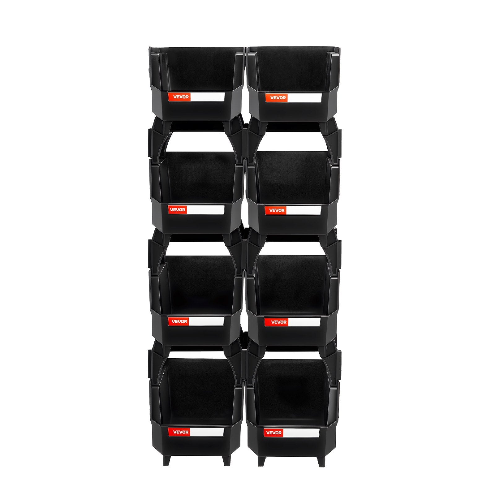 VEVOR Plastic Stackable Storage Bins, 27.6 x 14 x 13 cm (8 Pack), Plastic Containers for Organizing and Storage Bins for Closet, Garage, Small Parts, Office Supplies and Other Accessories, Black