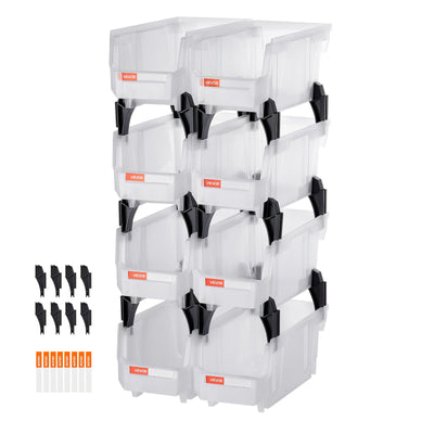 VEVOR Plastic Stackable Storage Bins, 27.6 x 14 x 13 cm (8 Pack), Plastic Containers for Organizing & Storage Bins for Closet, Garage, Small Parts, Office Supplies, Other Accessories, Transparent