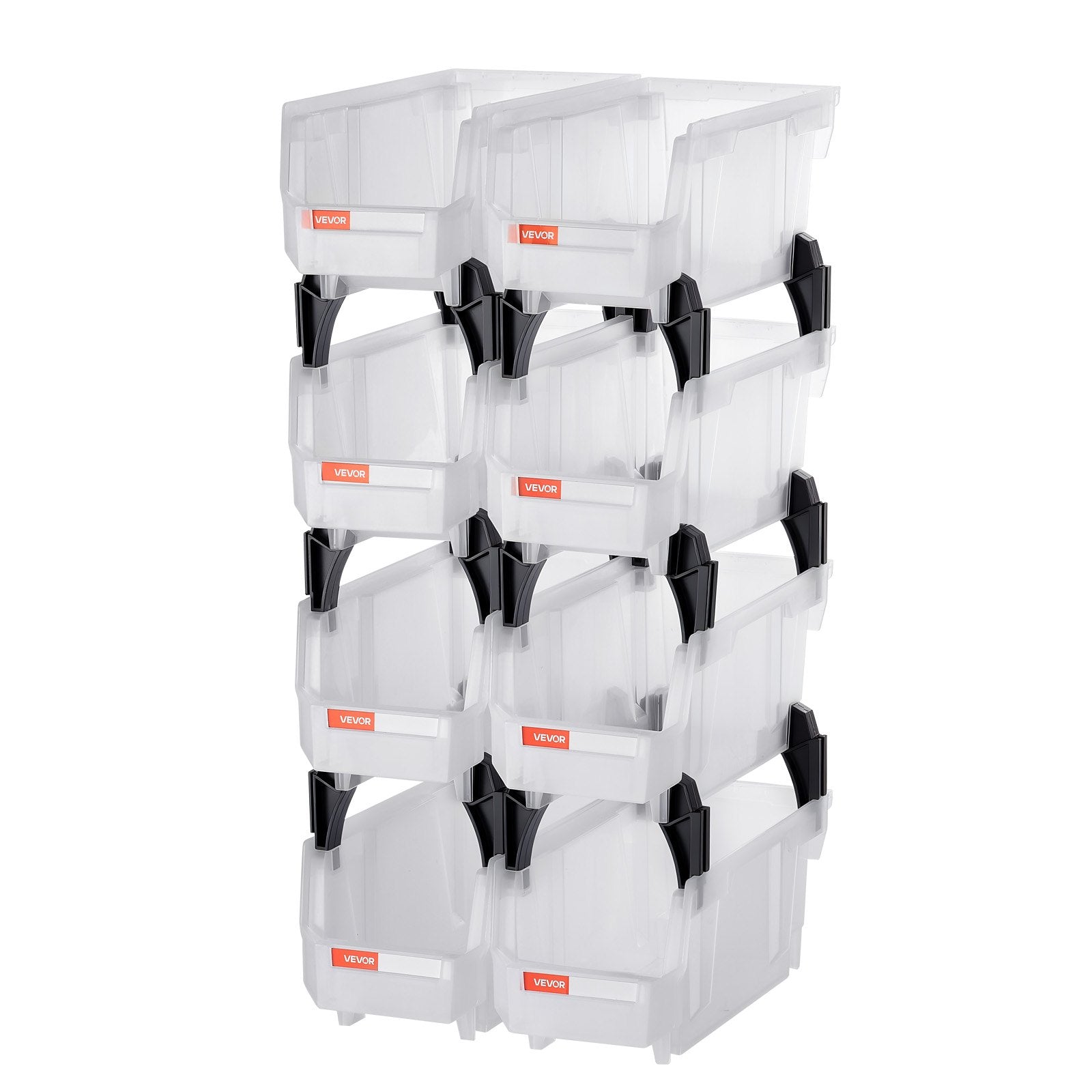 VEVOR Plastic Stackable Storage Bins, 27.6 x 14 x 13 cm (8 Pack), Plastic Containers for Organizing & Storage Bins for Closet, Garage, Small Parts, Office Supplies, Other Accessories, Transparent