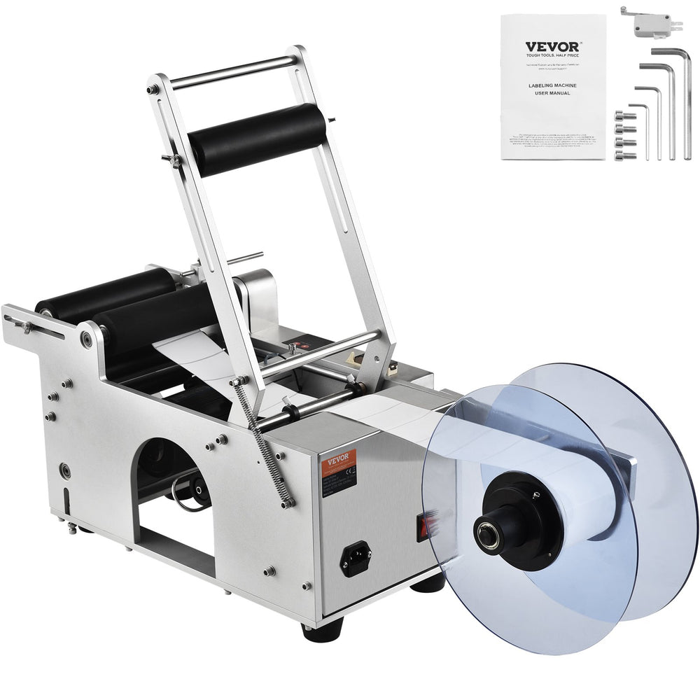 VEVOR Semi-Automatic Round Labeling Machine, 20-50pcs/min, Electric Bottle Label Applicator for Round Bottles, Round Bottle Labeler Suitable for Bottle Diameter 2-12 cm (with Pressing Bar)