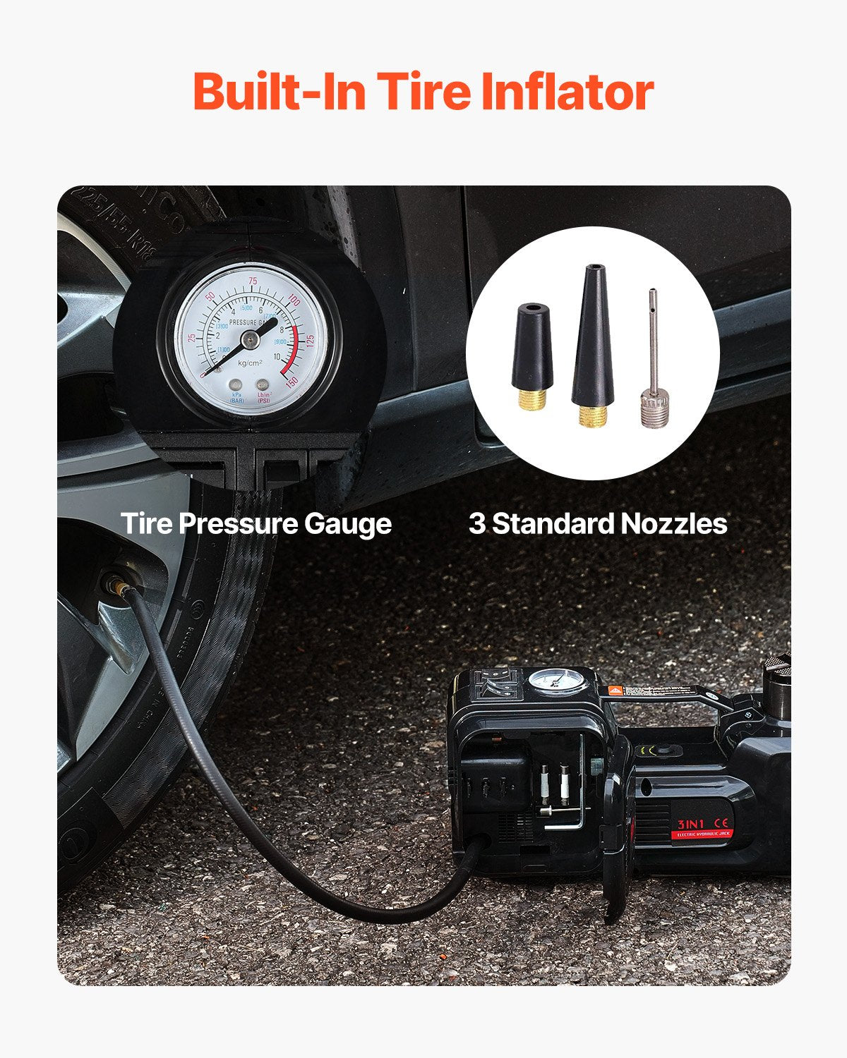 VEVOR Electric Car Jack, 5 Tons /11000 lbs, Hydraulic Jack Lift with Built-In Inflator, 12V Tire Change Replacement with Electric Impact Wrench & LED Light, Portable Jack kit for Sedan, SUV, Truck