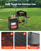 VEVOR Camping Kitchen Table, Outdoor Camp Cooking Table, Aluminum Portable Cook Station with Storage Cupboard, Carrying Bag, Detachable Windscreen, Quick Set-up for BBQ Party Picnic RV Travel, Black