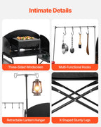 VEVOR Camping Kitchen Table, Outdoor Camp Cooking Table, Aluminum Portable Cook Station with Storage Cupboard, Carrying Bag, Detachable Windscreen, Quick Set-up for BBQ Party Picnic RV Travel, Black