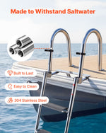 VEVOR Boat Ladder, 4 Steps, Stainless Steel Telescoping Folding Swim Deck Ladder for Rear Entry Inboard, 272.16 kg Capacity, Extra Wide Anti-Slip Steps & Handrails, for Outboards, Yacht, Pontoon Boats
