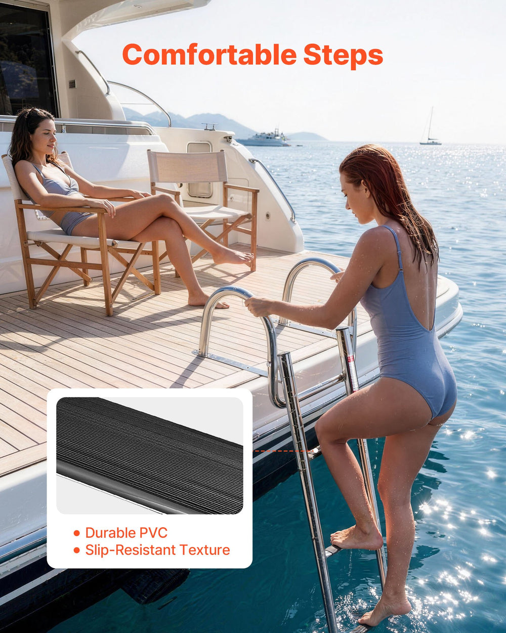 VEVOR Boat Ladder, 4 Steps, Stainless Steel Telescoping Folding Swim Deck Ladder for Rear Entry Inboard, 272.16 kg Capacity with Wide Anti-Slip Steps & Handrails, for Outboards, Yacht, Pontoon Boats