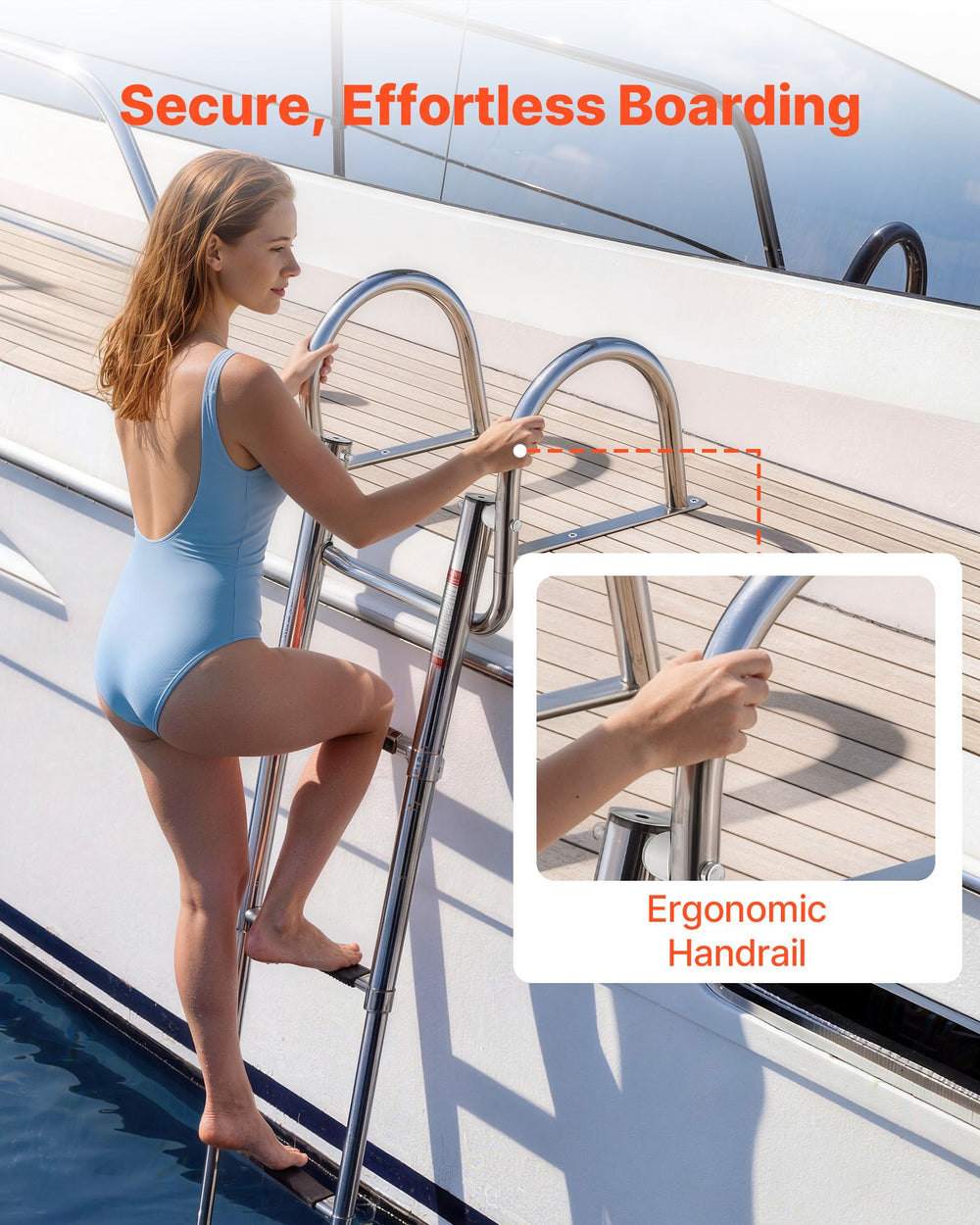 VEVOR Boat Ladder, 4 Steps, Stainless Steel Telescoping Folding Swim Deck Ladder for Rear Entry Inboard, 272.16 kg Capacity with Wide Anti-Slip Steps & Handrails, for Outboards, Yacht, Pontoon Boats