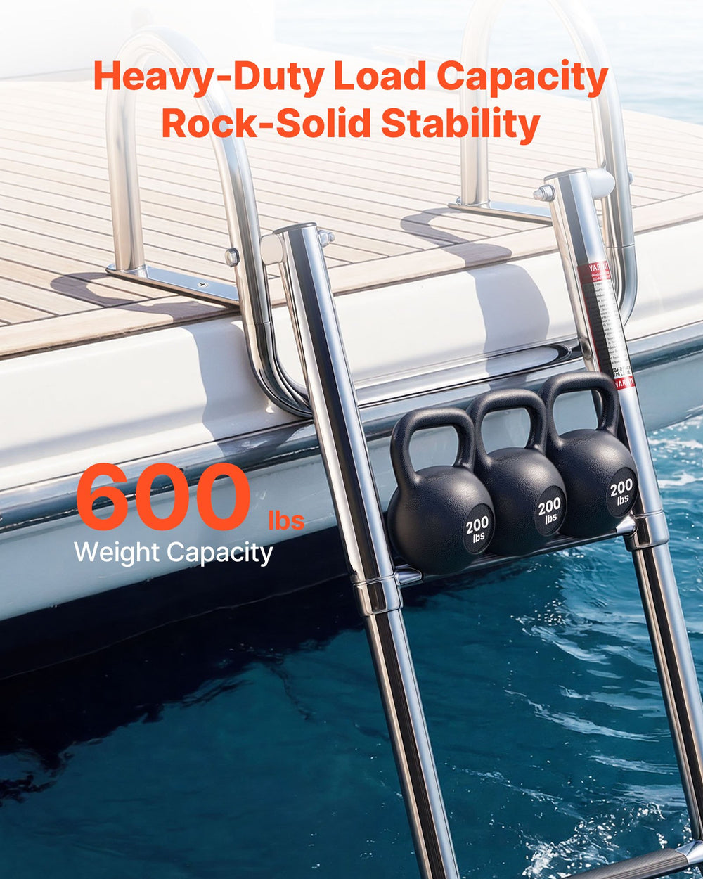 VEVOR Boat Ladder, 4 Steps, Stainless Steel Telescoping Folding Swim Deck Ladder for Rear Entry Inboard, 272.16 kg Capacity with Wide Anti-Slip Steps & Handrails, for Outboards, Yacht, Pontoon Boats