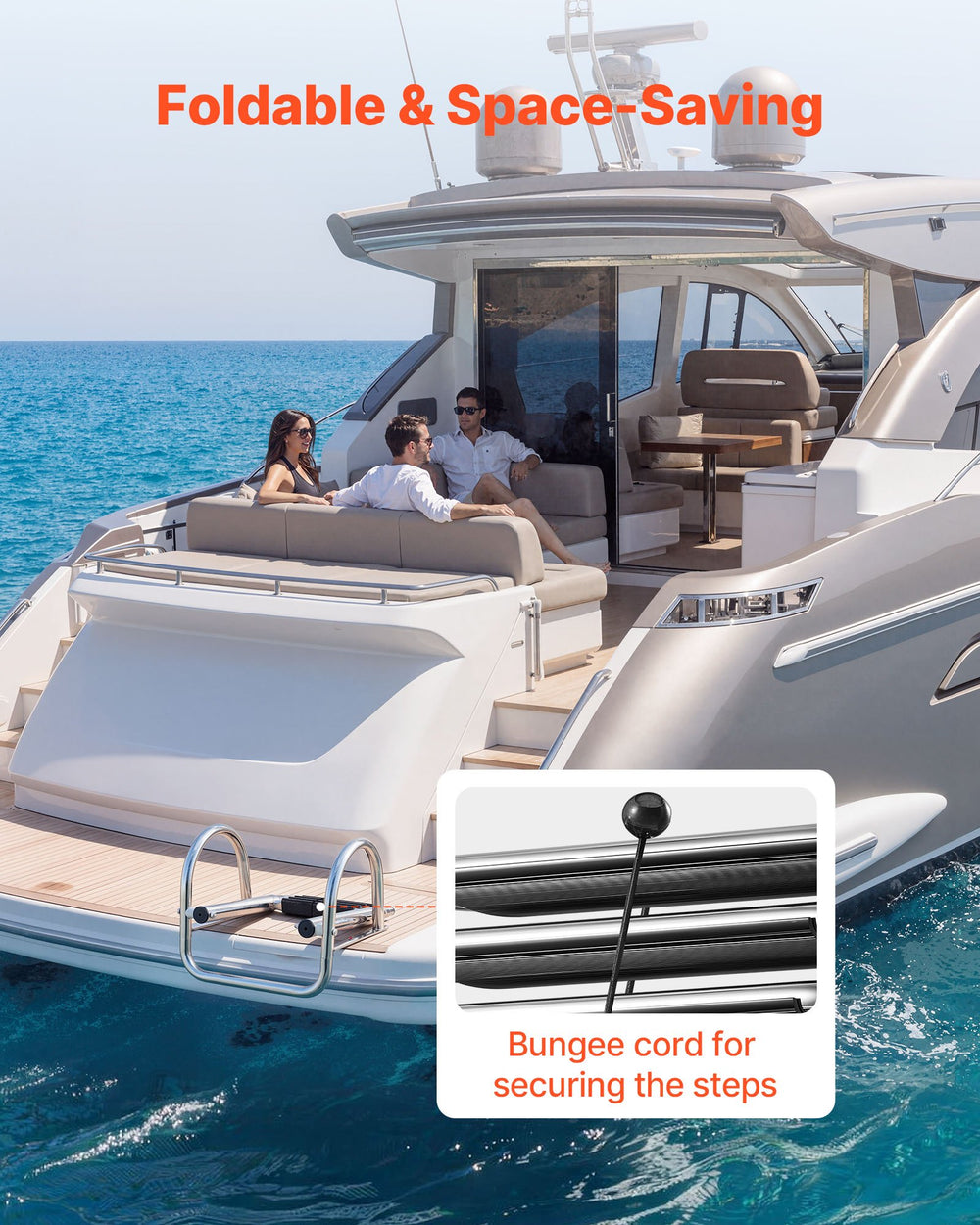VEVOR Boat Ladder, 4 Steps, Stainless Steel Telescoping Folding Swim Deck Ladder for Rear Entry Inboard, 272.16 kg Capacity with Wide Anti-Slip Steps & Handrails, for Outboards, Yacht, Pontoon Boats