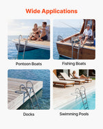 VEVOR Boat Ladder, 4 Steps, Stainless Steel Telescoping Folding Swim Deck Ladder for Rear Entry Inboard, 272.16 kg Capacity with Wide Anti-Slip Steps & Handrails, for Outboards, Yacht, Pontoon Boats