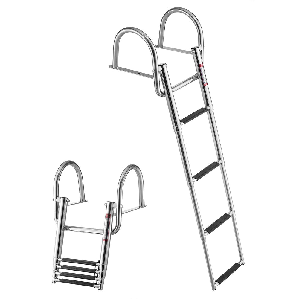 VEVOR Boat Ladder, 4 Steps, Stainless Steel Telescoping Folding Swim Deck Ladder for Rear Entry Inboard, 272.16 kg Capacity with Wide Anti-Slip Steps & Handrails, for Outboards, Yacht, Pontoon Boats