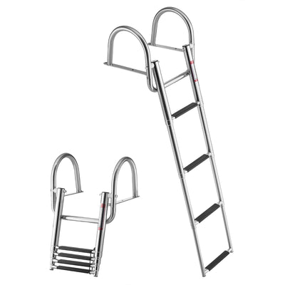 VEVOR Boat Ladder, 4 Steps, Stainless Steel Telescoping Folding Swim Deck Ladder for Rear Entry Inboard, 272.16 kg Capacity with Wide Anti-Slip Steps & Handrails, for Outboards, Yacht, Pontoon Boats