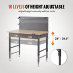 VEVOR Workbench Adjustable Height 28-39.5" Work Bench For Garage Oak Plank & Carbon Steel Heavy Duty Workbench 2000lbs Weight Capacity Bench top Size 48x24" Hardwood Workbench 3m Cable 30 Hooks