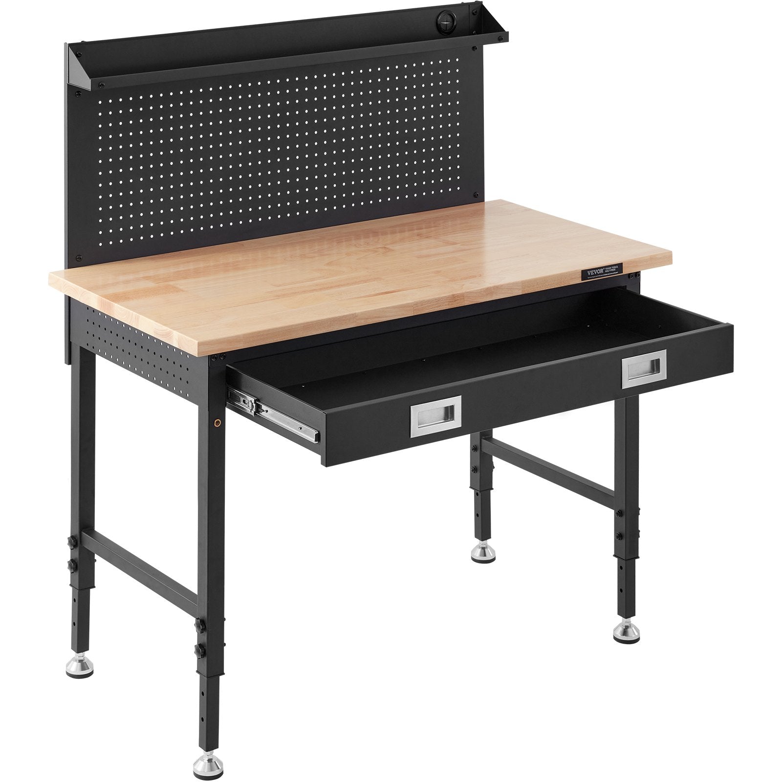 VEVOR Workbench Adjustable Height 28-39.5" Work Bench For Garage Oak Plank & Carbon Steel Heavy Duty Workbench 2000lbs Weight Capacity Bench top Size 48x24" Hardwood Workbench 3m Cable 30 Hooks