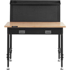 VEVOR Workbench Adjustable Height 28-39.5" Work Bench For Garage Oak Plank & Carbon Steel Heavy Duty Workbench 2000lbs Weight Capacity Bench top Size 48x24" Hardwood Workbench 3m Cable 30 Hooks