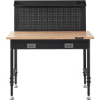 VEVOR Workbench Adjustable Height 28-39.5" Work Bench For Garage Oak Plank & Carbon Steel Heavy Duty Workbench 2000lbs Weight Capacity Bench top Size 48x24" Hardwood Workbench 3m Cable 30 Hooks