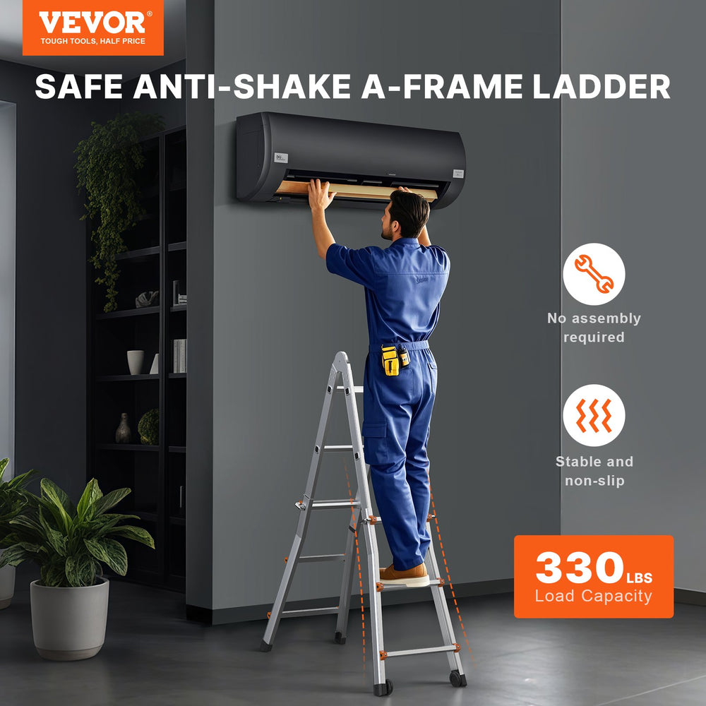 VEVOR Telescoping Ladder A Frame, 9.5 FT Compact Aluminum Extension Ladder, Multi-Function Portable Collapsible RV Ladder, Telescopic Ladder for Homework Stairs Indoor Outdoor Roof, 330lb Load