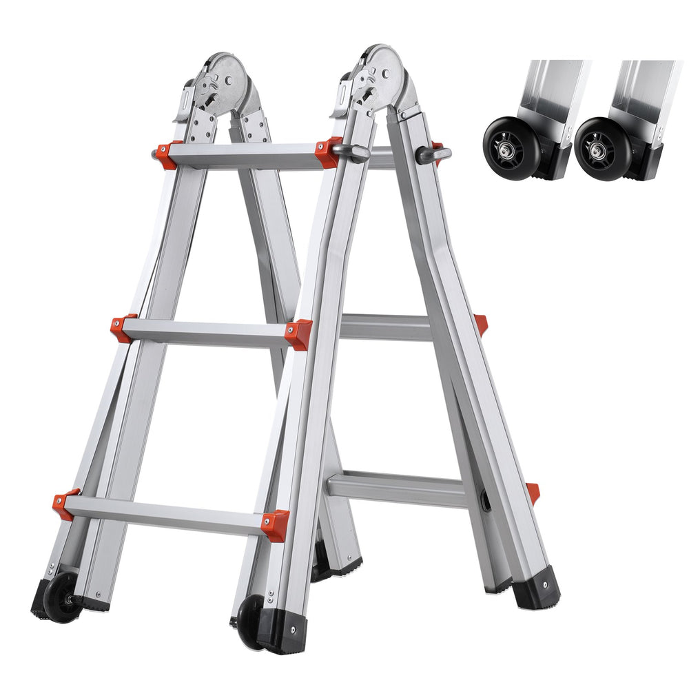 VEVOR Telescoping Ladder A Frame, 9.5 FT Compact Aluminum Extension Ladder, Multi-Function Portable Collapsible RV Ladder, Telescopic Ladder for Homework Stairs Indoor Outdoor Roof, 330lb Load