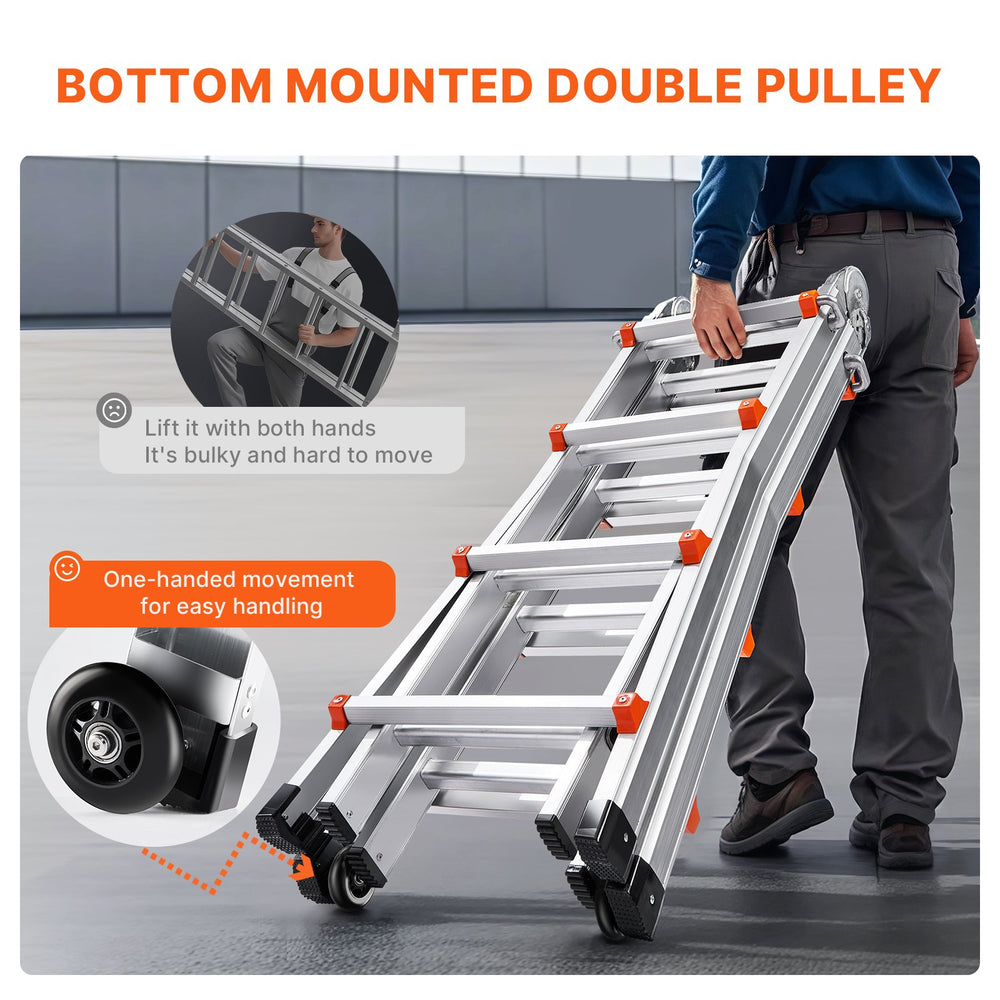 VEVOR Telescoping Ladder A Frame, 13 FT Compact Aluminum Extension Ladder, Multi-Function Portable Collapsible RV Ladder, Telescopic Ladder for Homework Stairs Indoor Outdoor Roof, 330lb Load