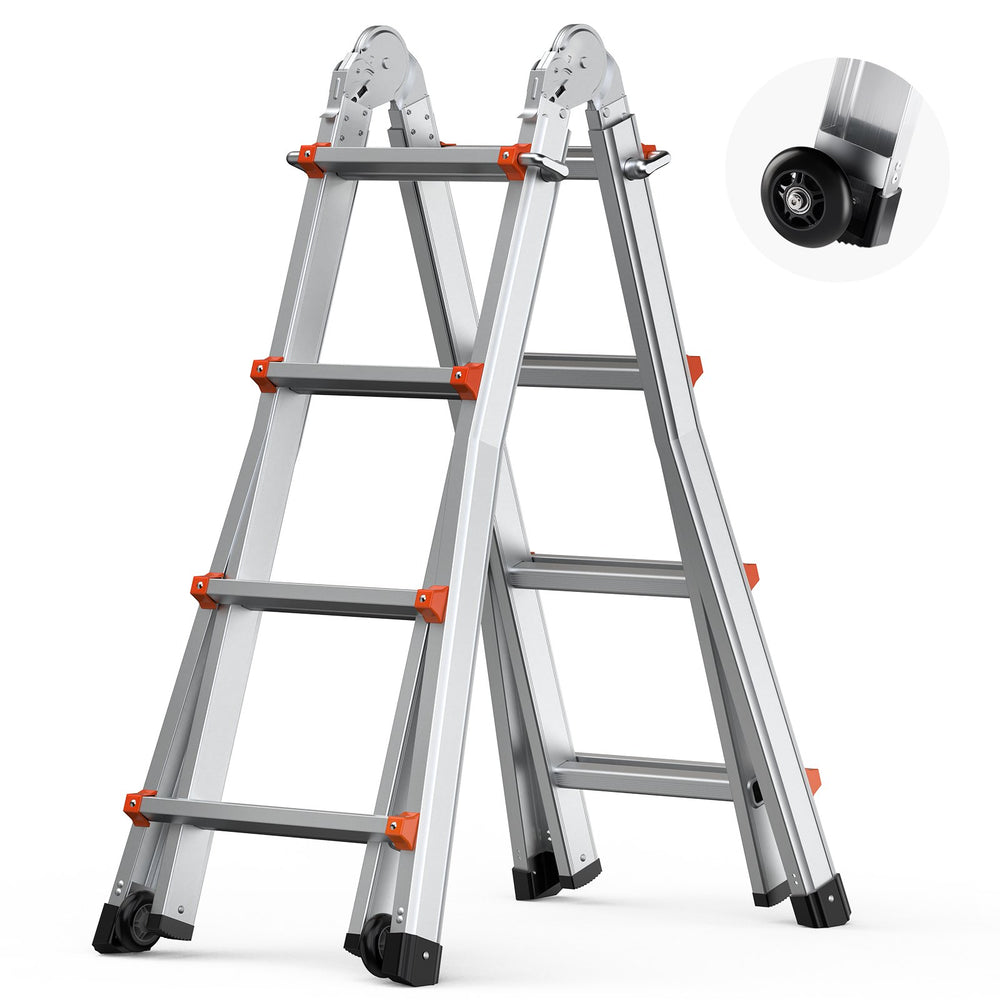VEVOR Telescoping Ladder A Frame, 13 FT Compact Aluminum Extension Ladder, Multi-Function Portable Collapsible RV Ladder, Telescopic Ladder for Homework Stairs Indoor Outdoor Roof, 330lb Load