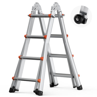 VEVOR Telescoping Ladder A Frame, 13 FT Compact Aluminum Extension Ladder, Multi-Function Portable Collapsible RV Ladder, Telescopic Ladder for Homework Stairs Indoor Outdoor Roof, 330lb Load