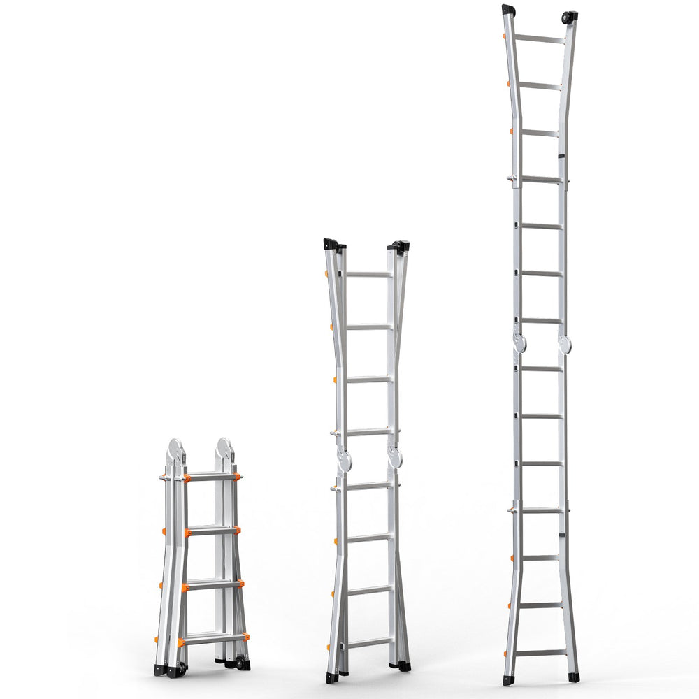 VEVOR Telescoping Ladder A Frame, 13 FT Compact Aluminum Extension Ladder, Multi-Function Portable Collapsible RV Ladder, Telescopic Ladder for Homework Stairs Indoor Outdoor Roof, 330lb Load