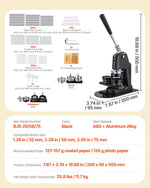 VEVOR Button Maker Machine, 32/58/75 mm 3-in-1, Plastic Pin Maker with 300pcs Button Parts, Circle Cutter and Magic Book, Reinforced Ergonomic Handle, for DIY Badges, Personalized Pins, Black