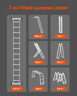 VEVOR Multi-Purpose Folding Ladder, 7-in-1 Tall Step Ladder, A Frame 3 Step Adjustable Telescoping Ladder, 12ft Reach Height Heavy Duty Extension Ladder, 330 lbs Capacity for Household Outdoor Work