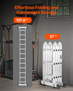 VEVOR Multi-Purpose Folding Ladder, 7-in-1 Tall Step Ladder, A Frame 3 Step Adjustable Telescoping Ladder, 12ft Reach Height Heavy Duty Extension Ladder, 330 lbs Capacity for Household Outdoor Work
