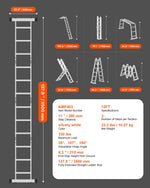 VEVOR Multi-Purpose Folding Ladder, 7-in-1 Tall Step Ladder, A Frame 3 Step Adjustable Telescoping Ladder, 12ft Reach Height Heavy Duty Extension Ladder, 330 lbs Capacity for Household Outdoor Work