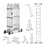 VEVOR Multi-Purpose Folding Ladder, 7-in-1 Tall Step Ladder, A Frame 3 Step Adjustable Telescoping Ladder, 12ft Reach Height Heavy Duty Extension Ladder, 330 lbs Capacity for Household Outdoor Work