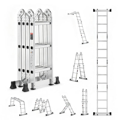 VEVOR Multi-Purpose Folding Ladder, 7-in-1 Tall Step Ladder, A Frame 3 Step Adjustable Telescoping Ladder, 12ft Reach Height Heavy Duty Extension Ladder, 330 lbs Capacity for Household Outdoor Work