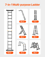 VEVOR Multi-Purpose Folding Ladder, 7-in-1 Tall Extension Step Ladder, A Frame 3 Step with Scaffolding Plank Telescoping Ladder, 12ft Reach Height Heavy Duty Ladder, 330 lbs Capacity for Home Outdoor